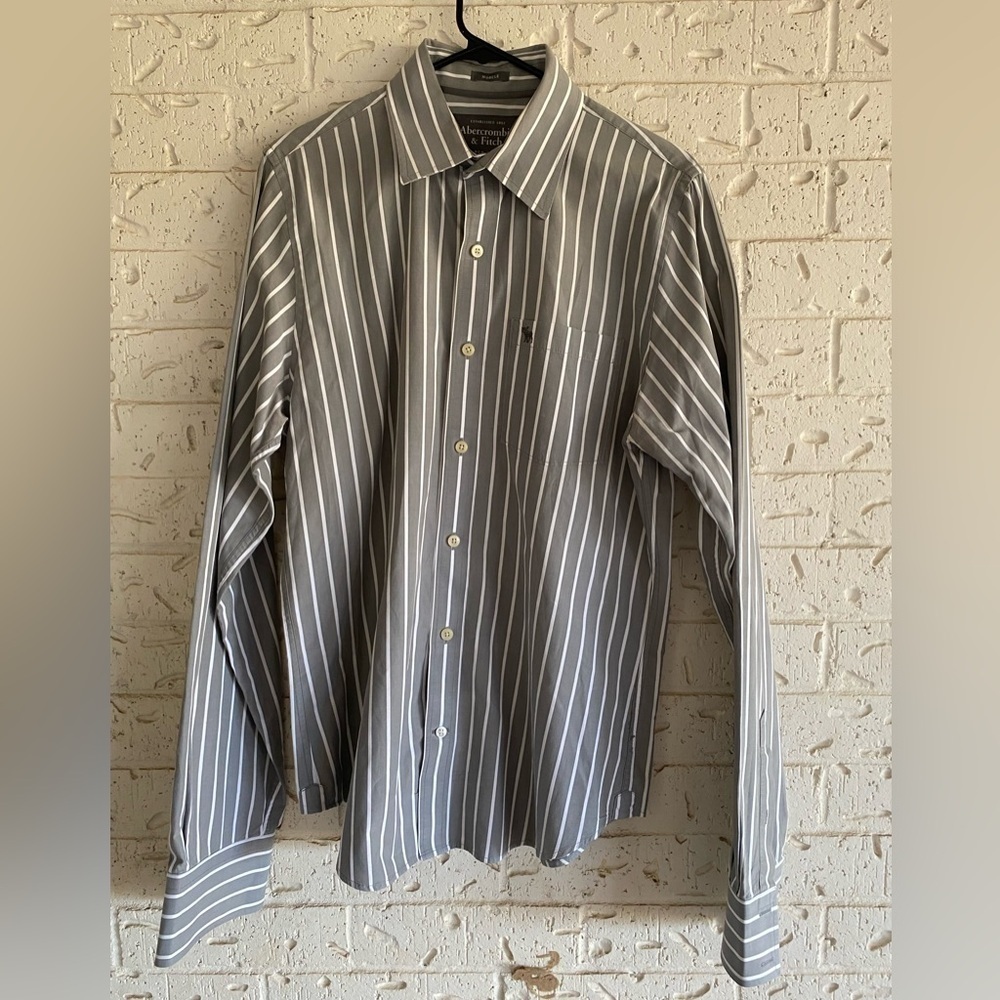 Vintage Abercrombie & Fitch Gray and White Striped Dress Shirt